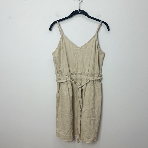 Splendid Linen Mini Dress Tan Khaki Spaghetti Straps Belt Tie - Picture 3 of 8